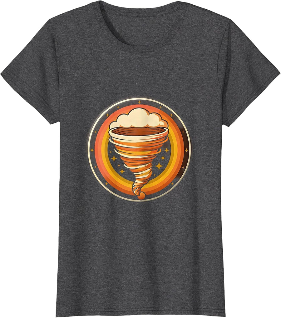 Women's Sealed Tornado Badge Retro 70s Storm Chaser Meteorology T-Shirt - Dark Heather Grey