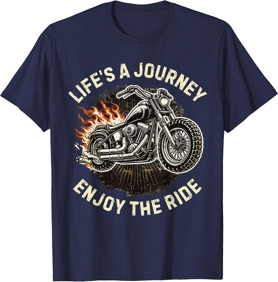 Biker Life's Journey Enjoy The Motorcycle Ride Tee Men Rider T-Shirt - Navy Blue
