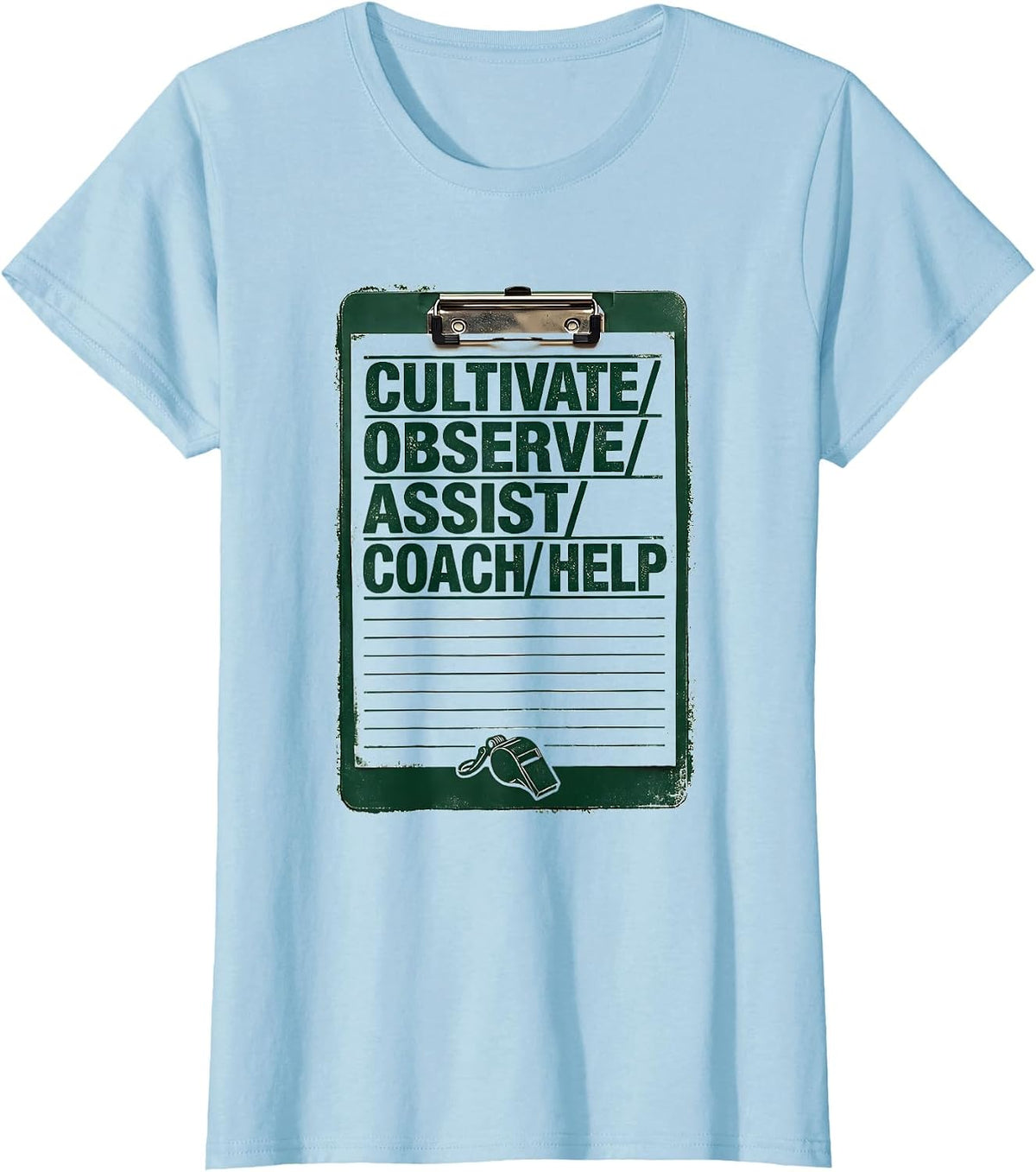 Women's CULTIVATE OBSERVE ASSIST COACH HELP Rubber Stamp Coach T-Shirt - Baby Blue