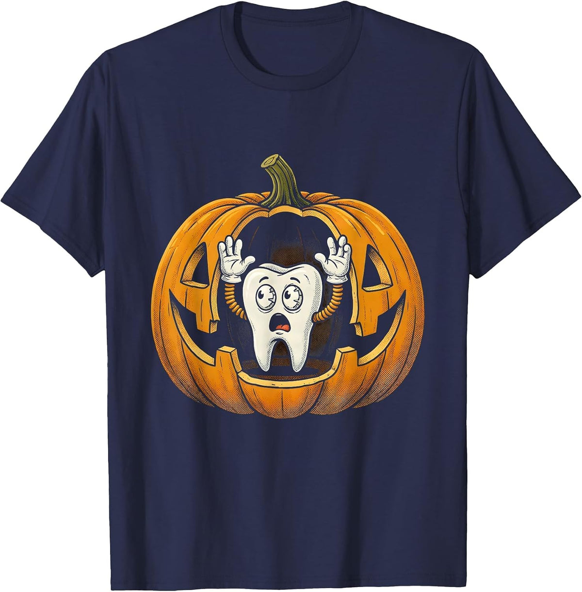 Dental Halloween Jack-O-Lantern Tooth Interior T-Shirt - Navy Blue
