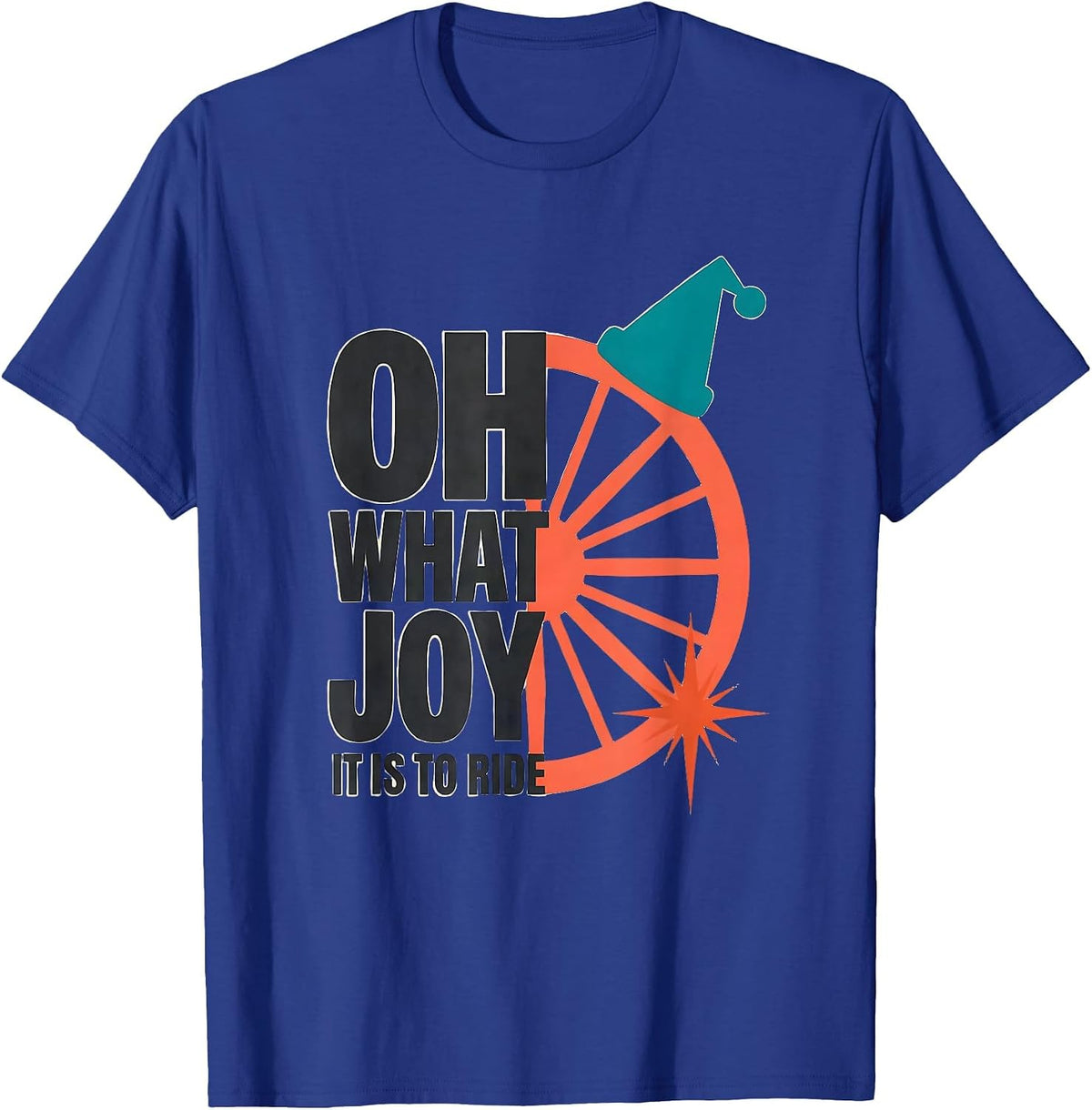 Oh What Joy It Is To Ride Midcentury Modern Biker Christmas T-Shirt - Royal Blue
