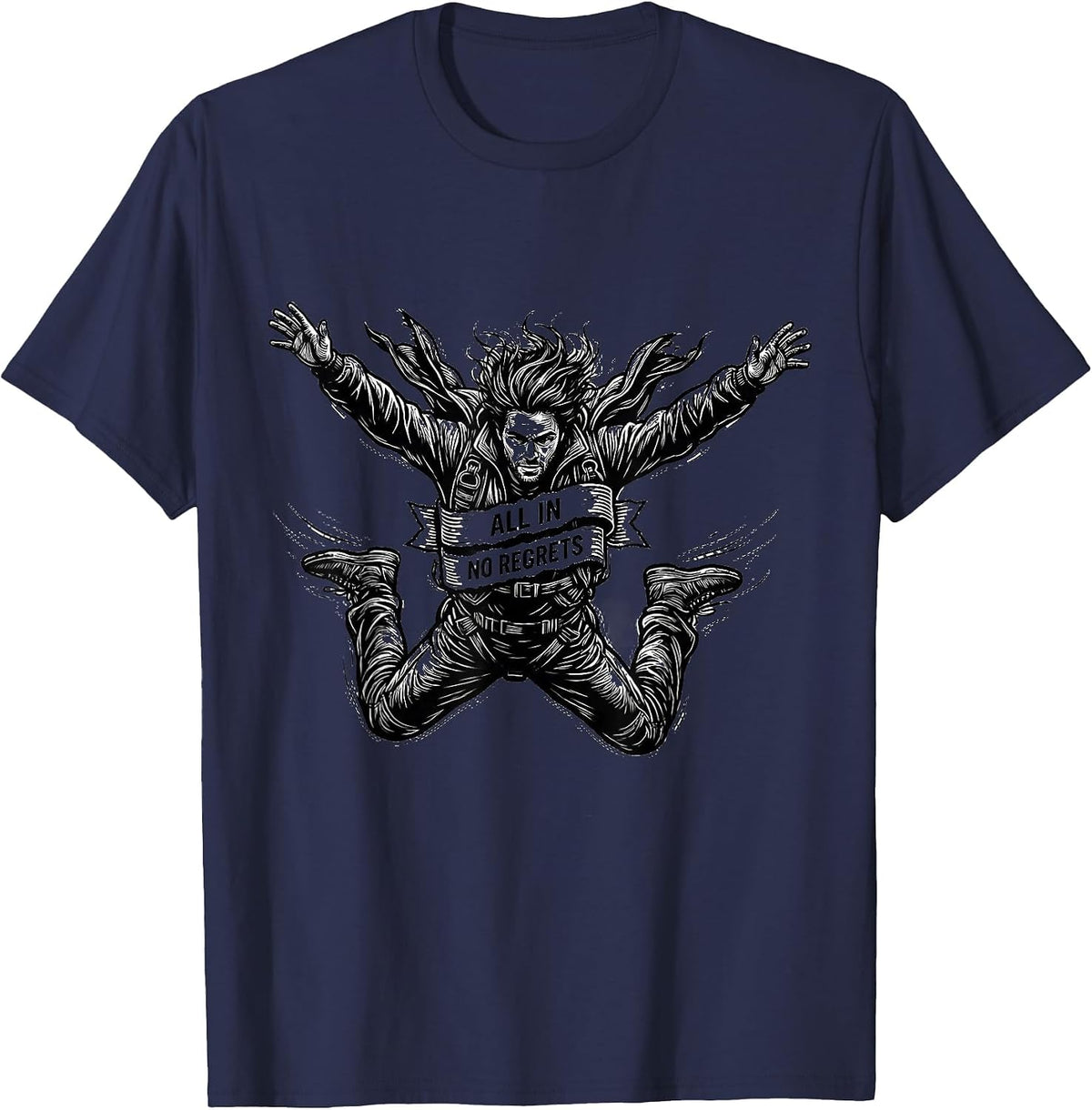 Falls Out Balls Out All In No Regrets Design T-Shirt - Navy Blue