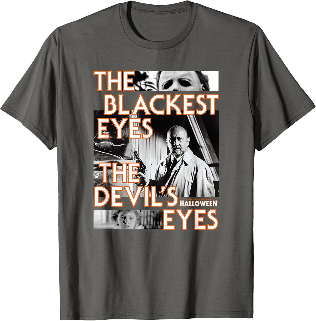Halloween Dr. Loomis The Devil's Eyes Collage Horror Movie T-Shirt - Asphalt Grey