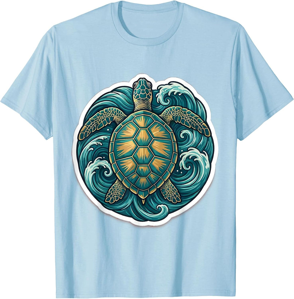 Men's Sea Turtle Ocean Waves Illustration T-Shirt - Baby Blue