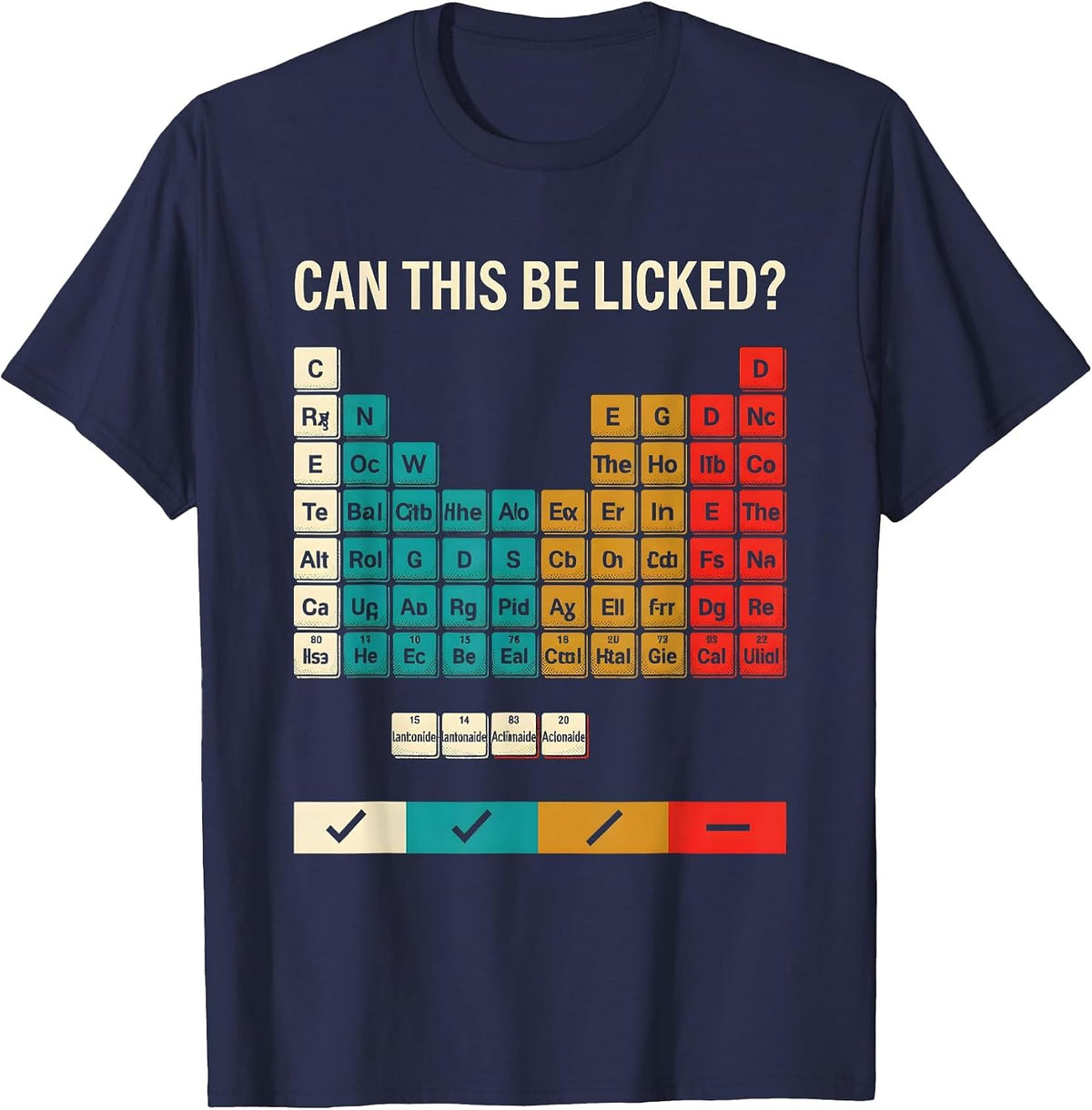 Men's Can This Be Licked Funny Periodic Table Science Teacher T-Shirt - Navy Blue