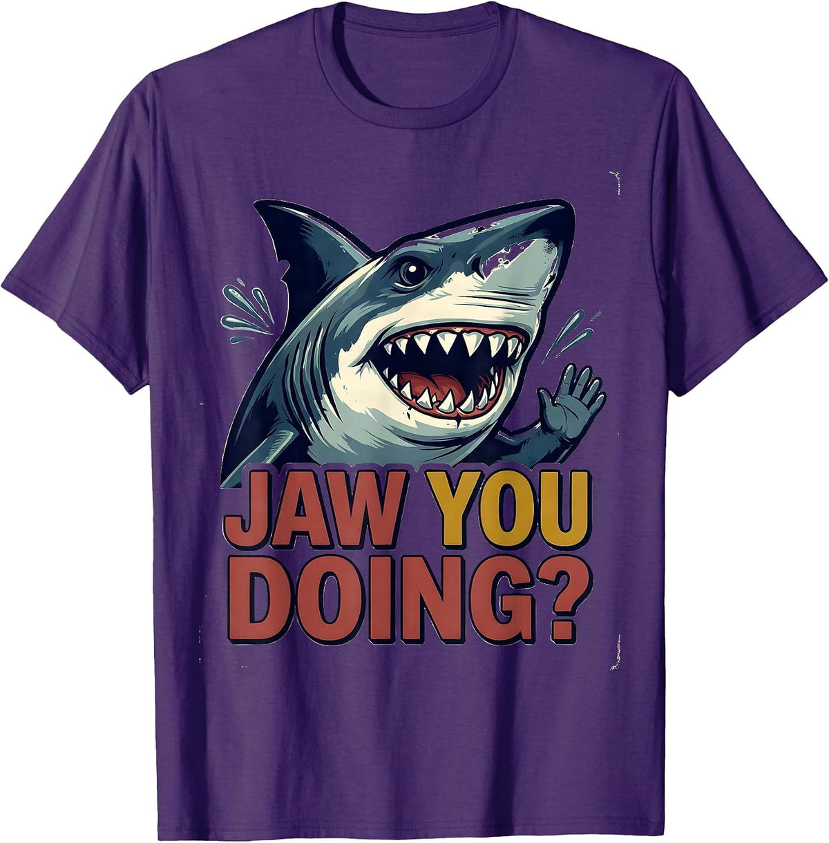Men's Jaw You Doing? Vintage Funny Shark Lover Ocean Animal Humor T-Shirt - Purple