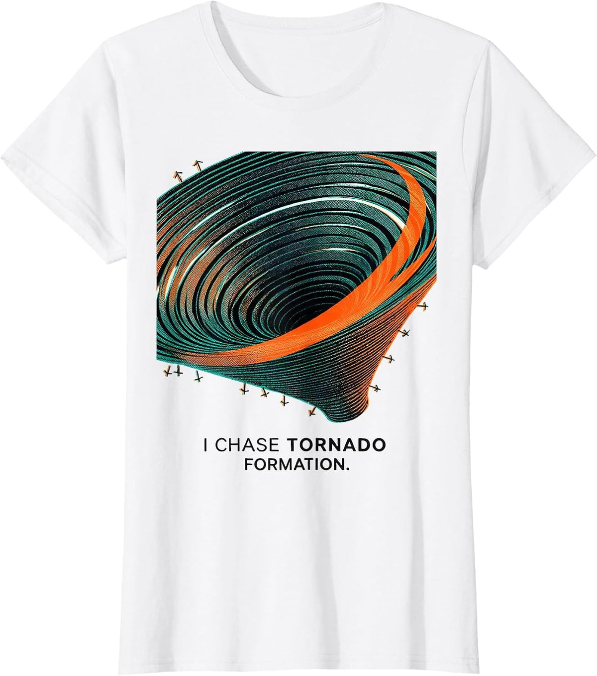 I Chase Tornado Formation Risograph Meteorology Storm Chaser T-Shirt - White