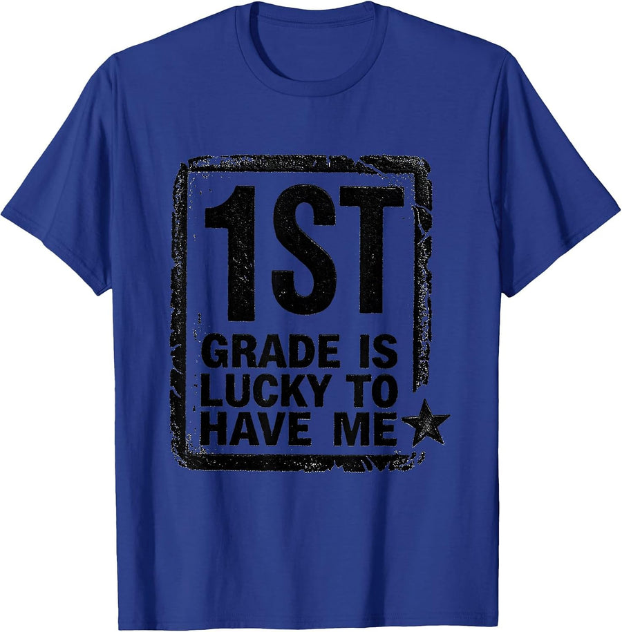 1st Grade Is Lucky To Have Me Rubber Stamp Boys Back T-Shirt - Royal Blue