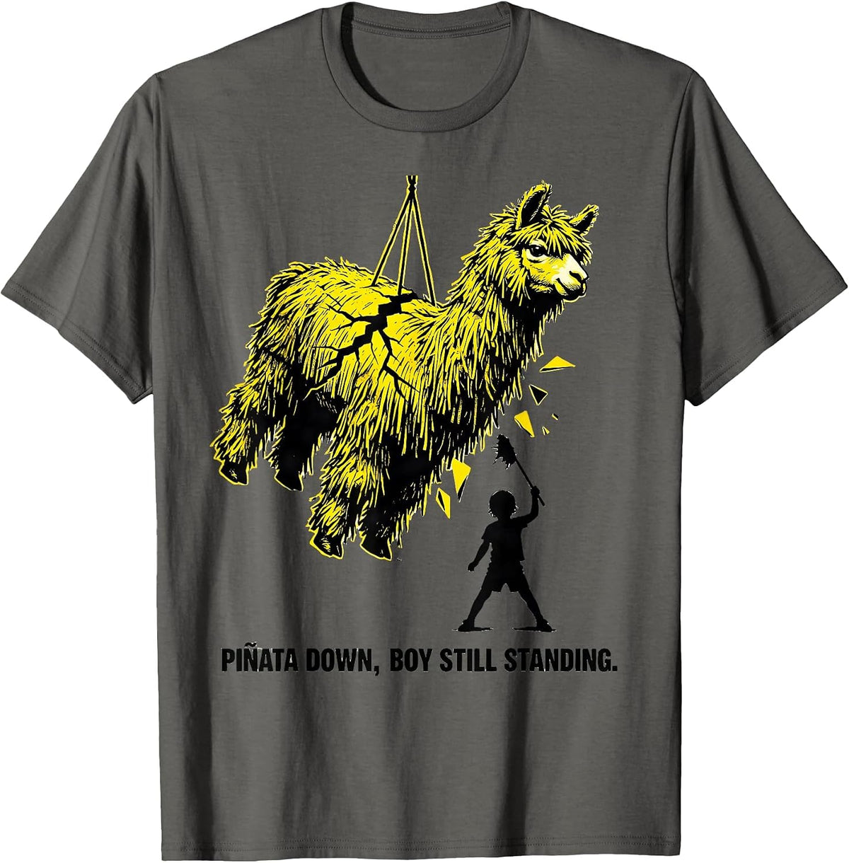 Piñata Down Boy Still Standing Funny Llama Pinata Gamer T-Shirt - Asphalt Grey