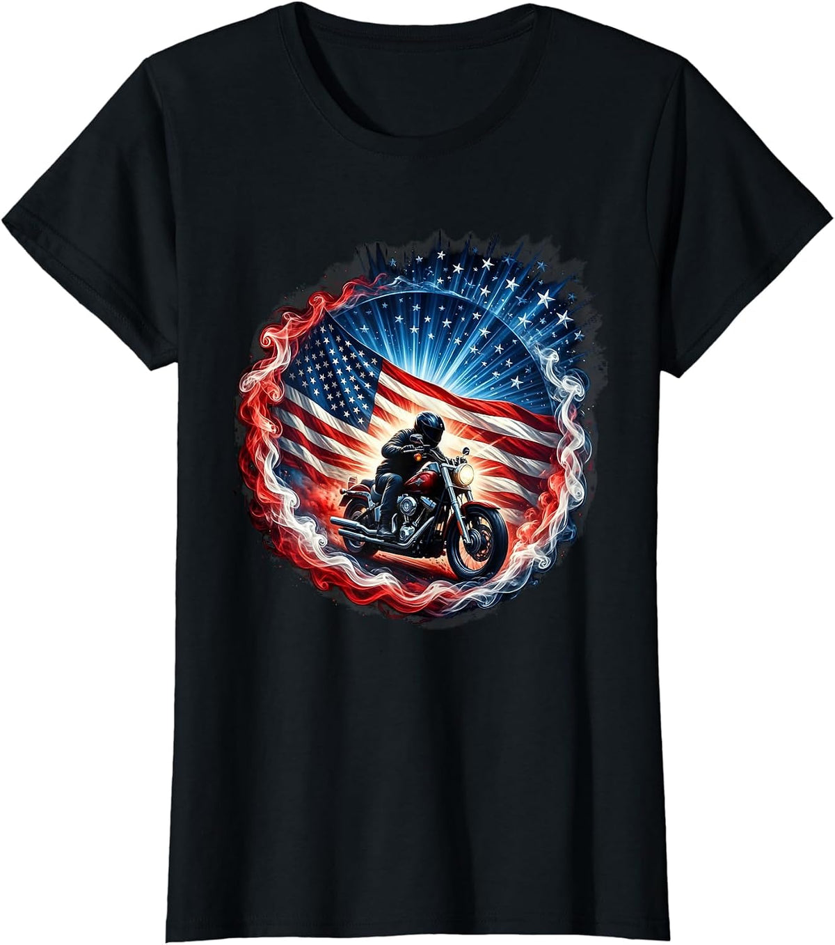 American Flag Motorcycle Rider Patriotic Biker Tee T-Shirt - Black