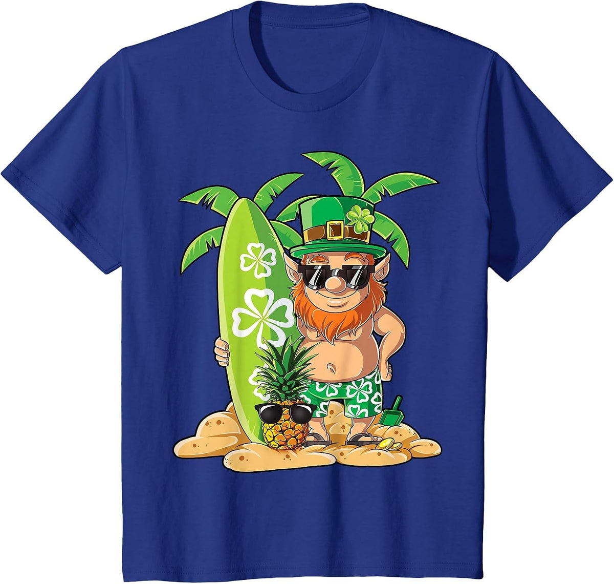 Leprechaun Hawaiian Surfing St Patricks Day Hawaii Men Women T-Shirt - Royal Blue