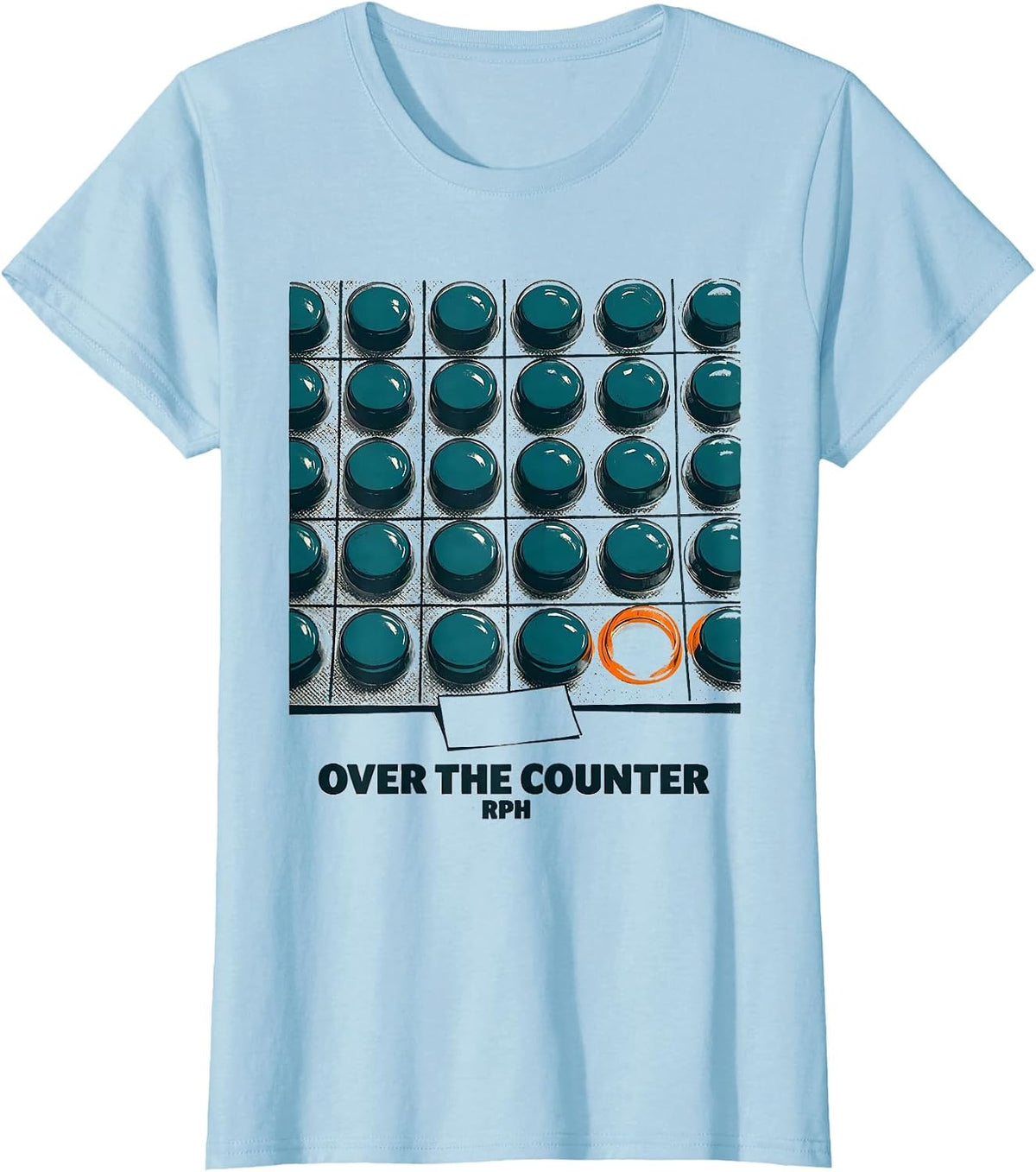 Over The Counter, RPh Funny Pharmacy Tech Pharmacist Humor T-Shirt - Baby Blue