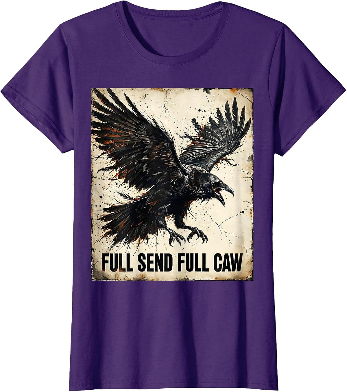 Women's Full Send Full Caw Bold Crow Graphic Design T-Shirt - Purple