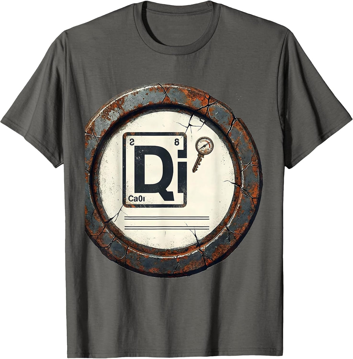 Distressed Inspection Badge Chemistry Pun Science Humor T-Shirt - Asphalt Grey