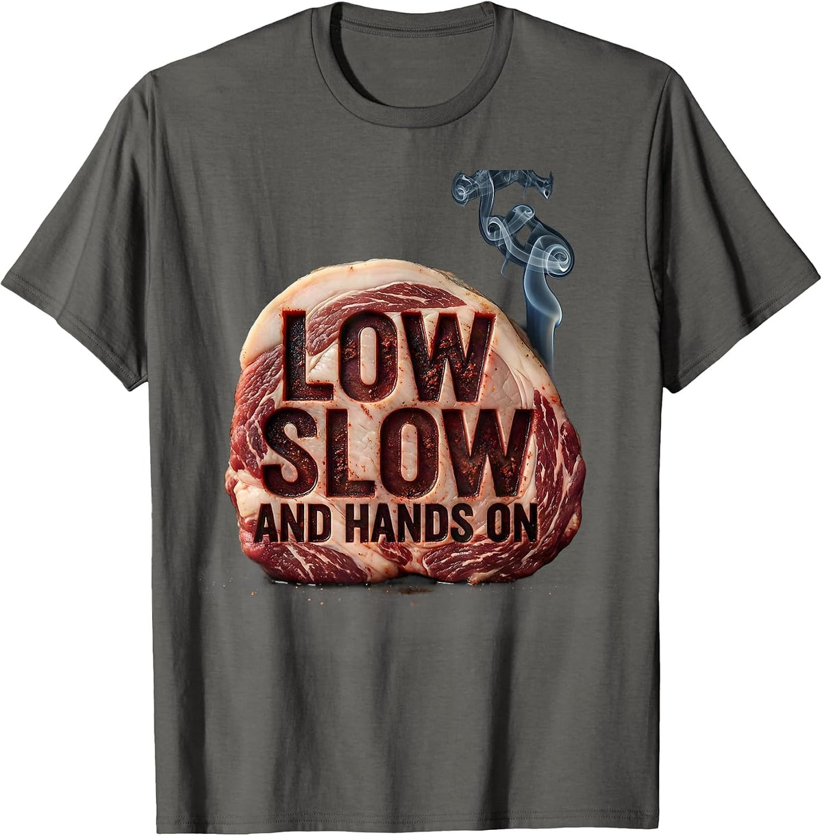 Men's Low, Slow, And Hands On Funny BBQ Grilling Pig Pulled Pork T-Shirt - Asphalt Grey