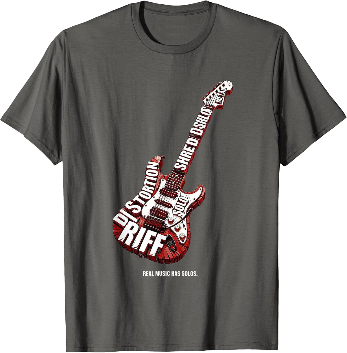 Men's Real Music Has Solos Metal Guitar Design T-Shirt - Asphalt Grey