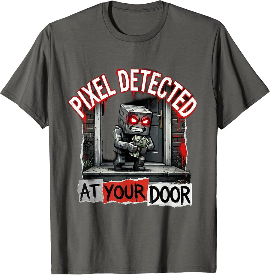 Pixel Detected At Your Door Punk Metal Design T-Shirt - Asphalt Grey
