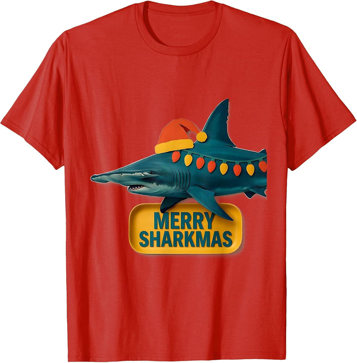 Men's Merry Sharkmas Paper Cutout Funny Animal Lover Christmas T-Shirt - Red