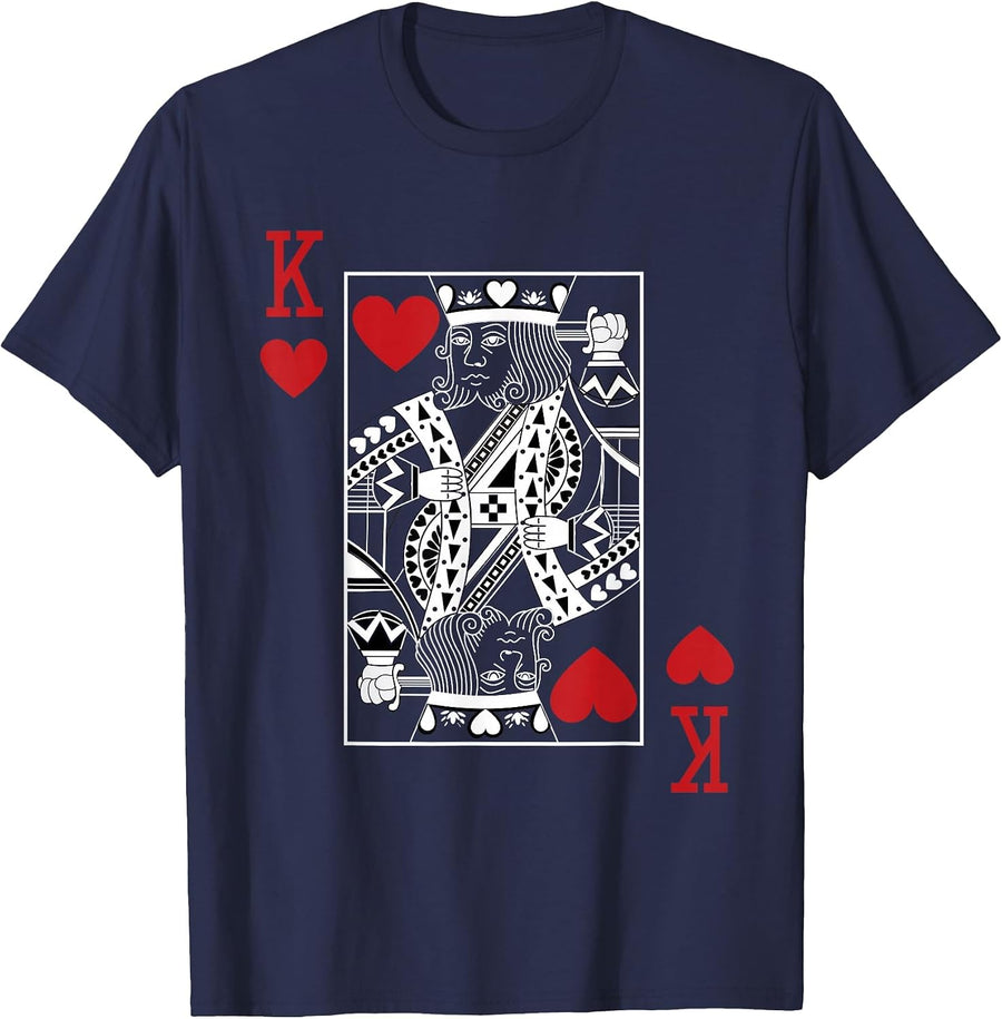 King of Hearts Playing Cards Casino Poker Magician Costume T-Shirt - Navy Blue
