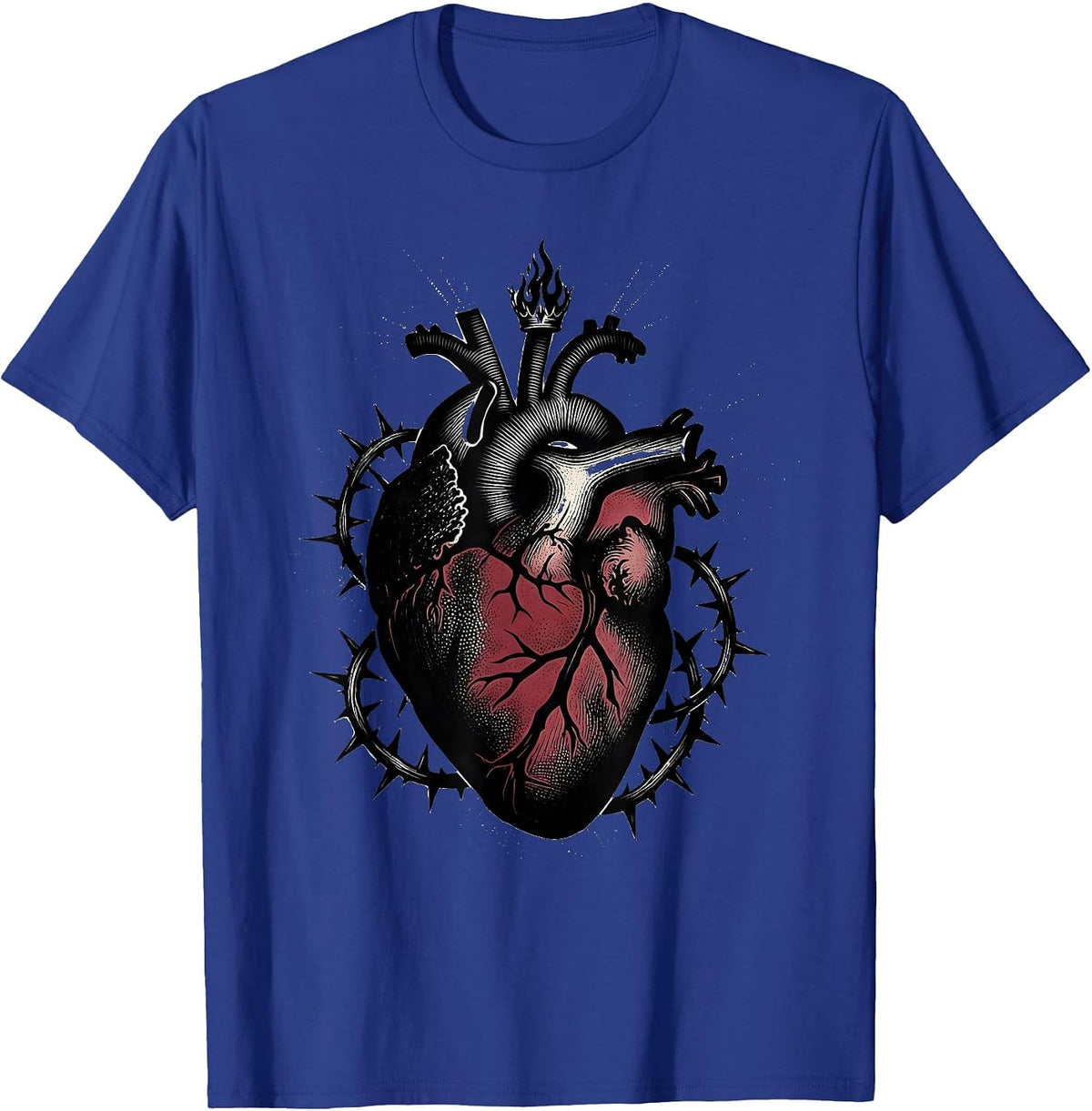 Sacred Heart Thorned Vines Religious Graphic T-Shirt - Royal Blue