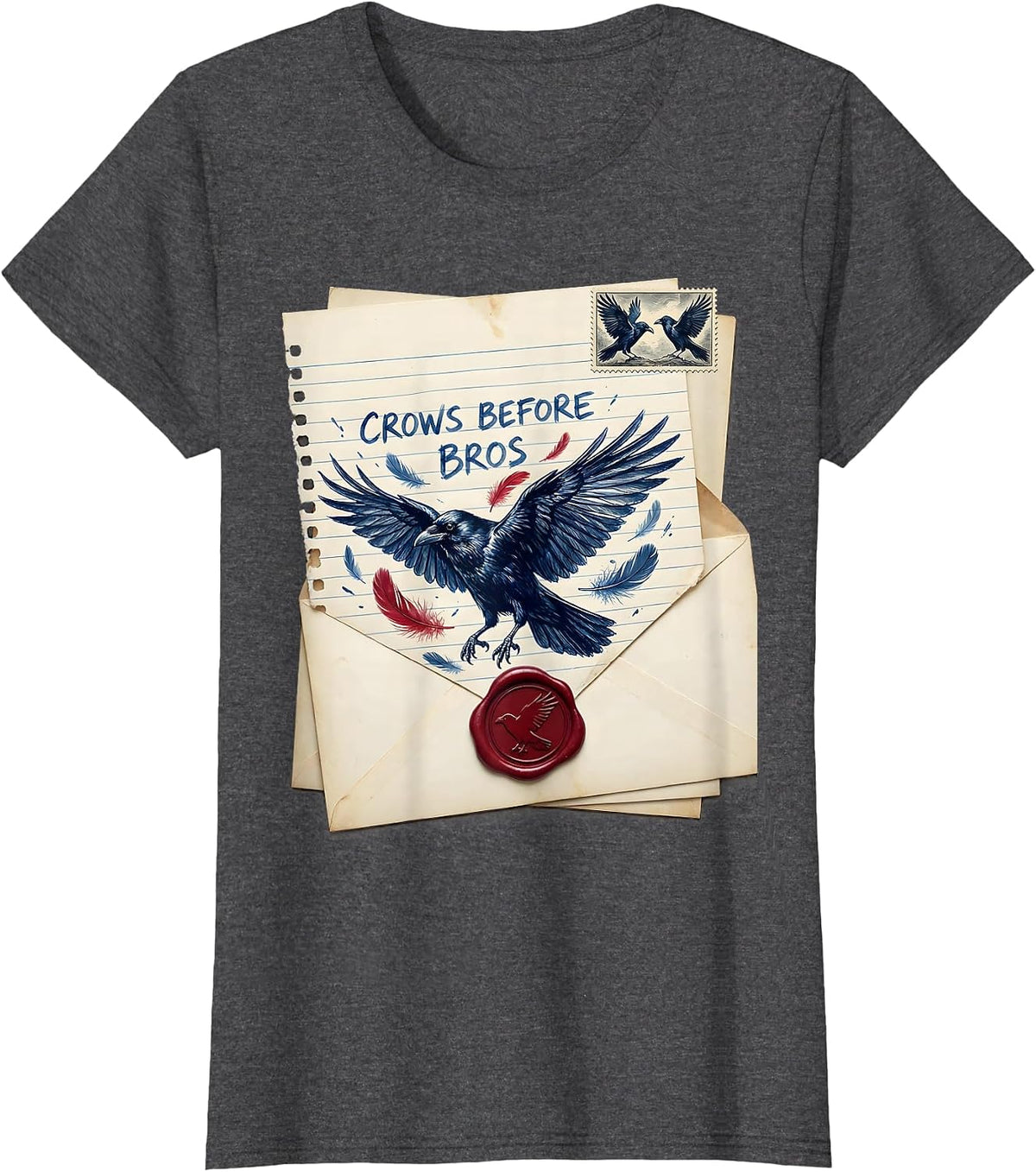 Women's Crows Before Bros Dark Humor Bird Lover Design T-Shirt - Dark Heather Grey