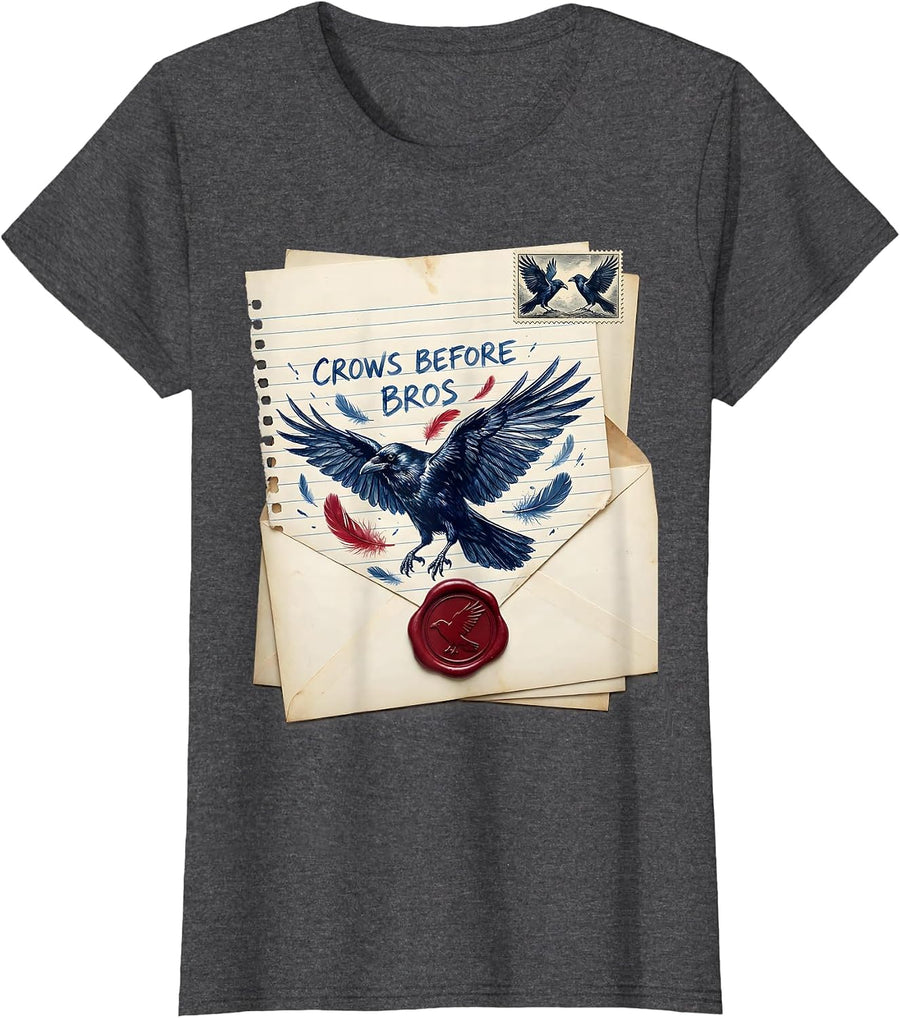 Women's Crows Before Bros Dark Humor Bird Lover Design T-Shirt - Dark Heather Grey