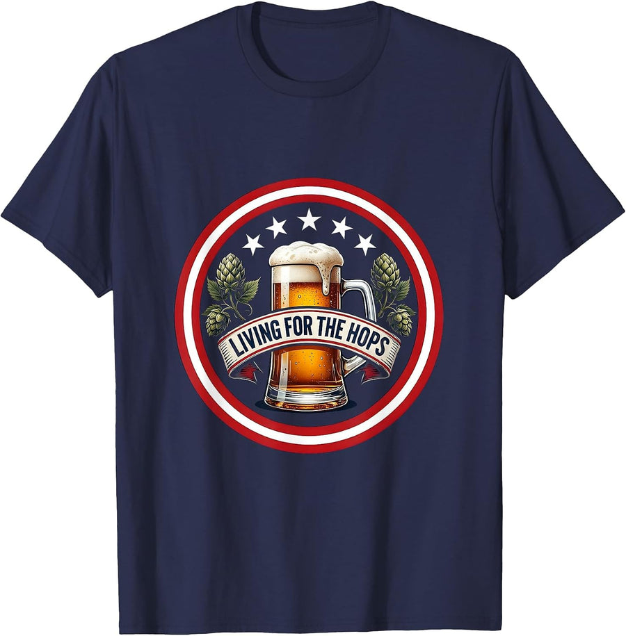 Living for the Hops Craft Beer Lover Design T-Shirt - Navy Blue