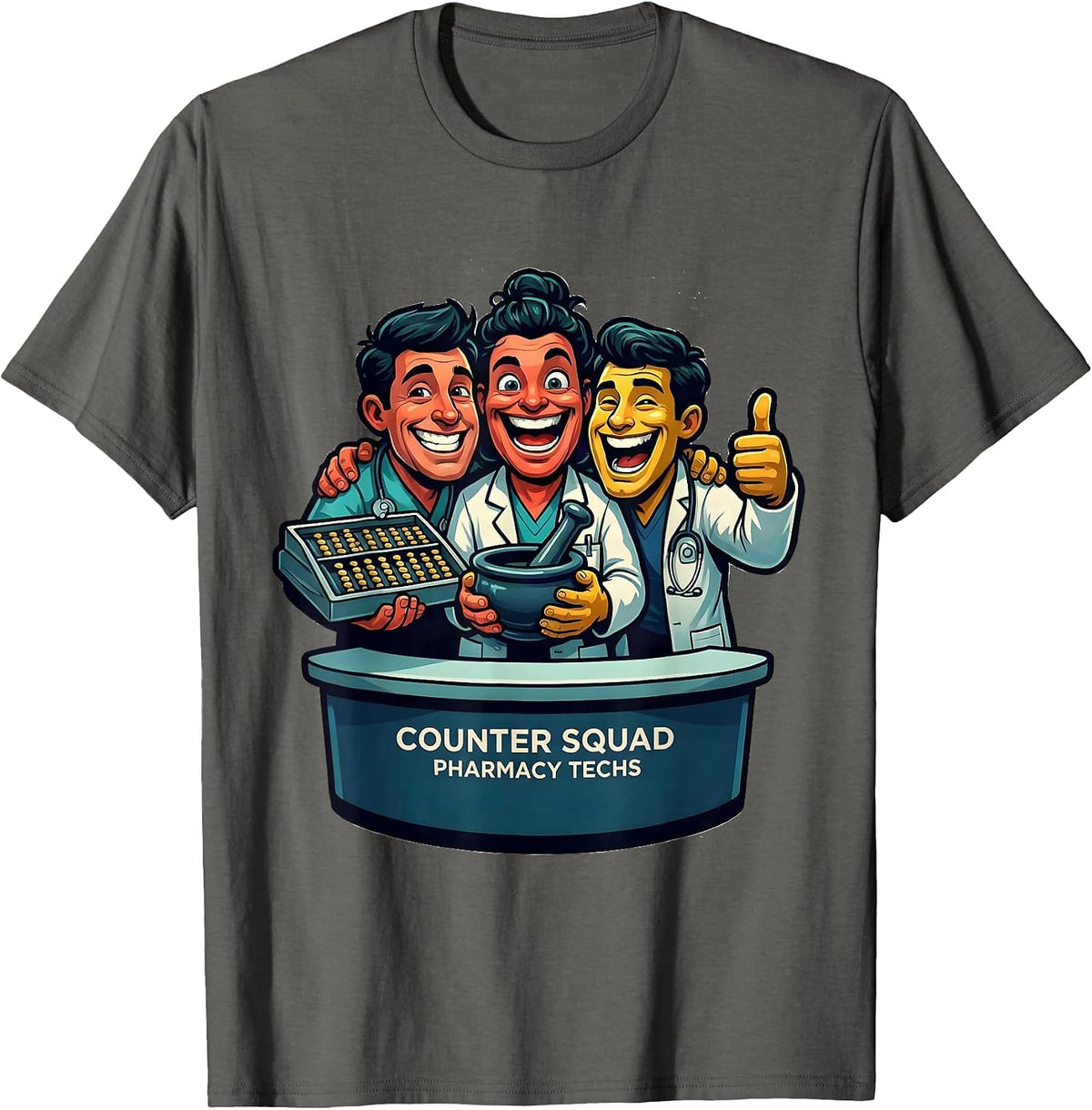Counter Squad Pharmacy Techs Funny Pharmacy Technician Crew T-Shirt - Asphalt Grey