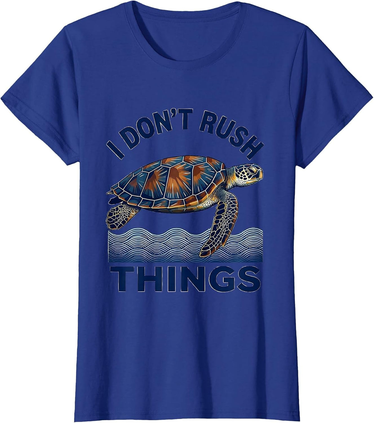 Women's I Don't Rush Things Ukiyo-e Sea Turtle Lover Animal Humor T-Shirt - Royal Blue
