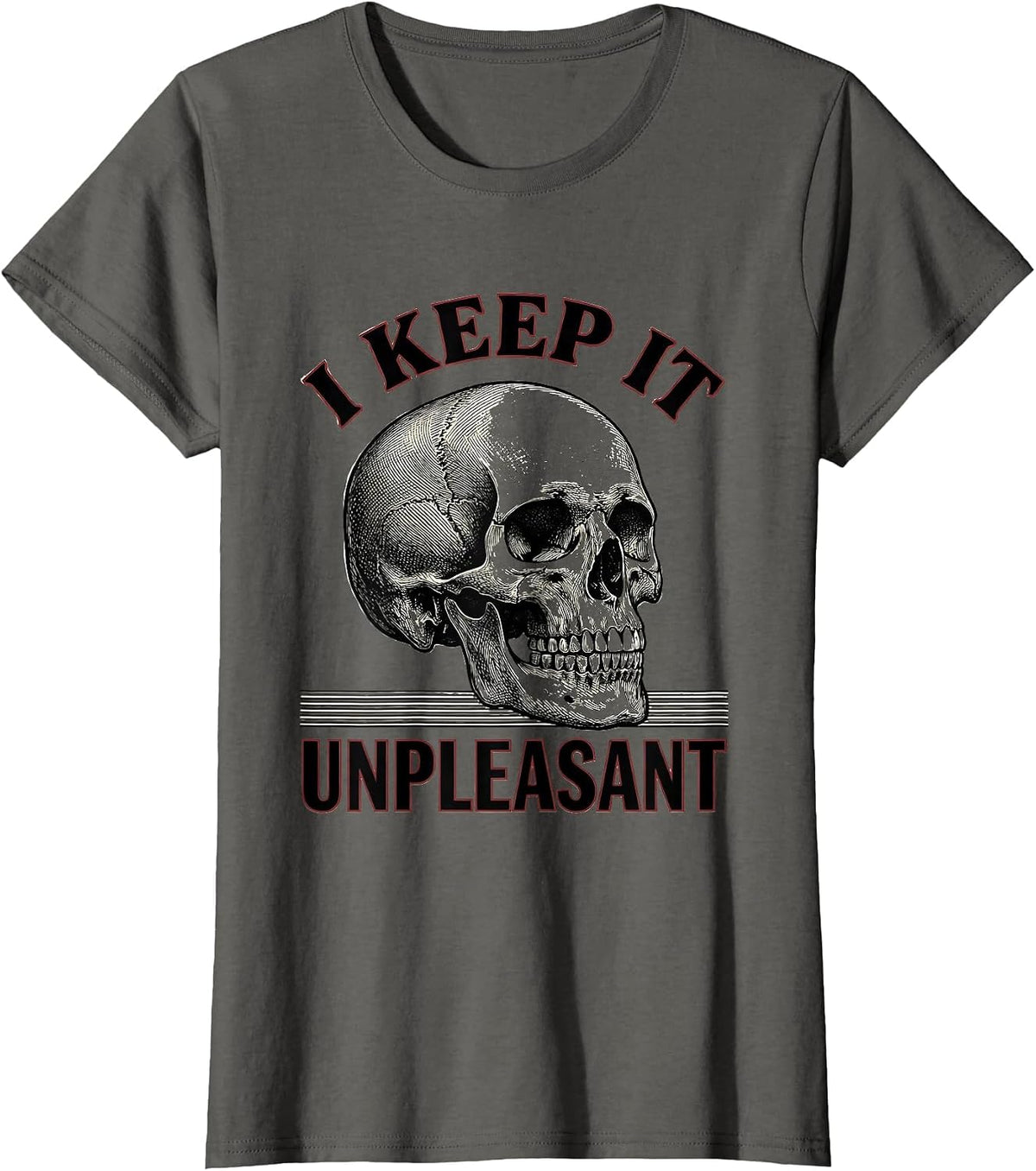 Women's I Keep It Unpleasant Edgy Punk Skull Streetwear Graphic T-Shirt - Asphalt Grey