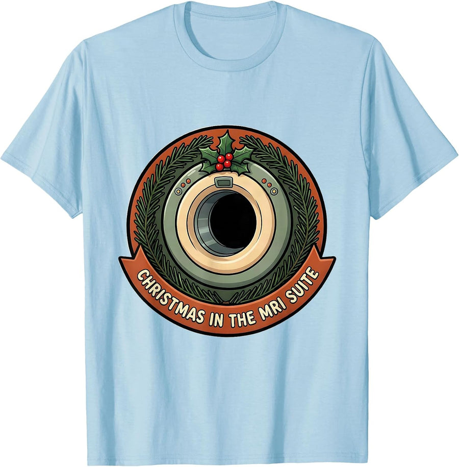Men's Christmas In The MRI Suite Funny Radiology Tech Humor T-Shirt - Baby Blue