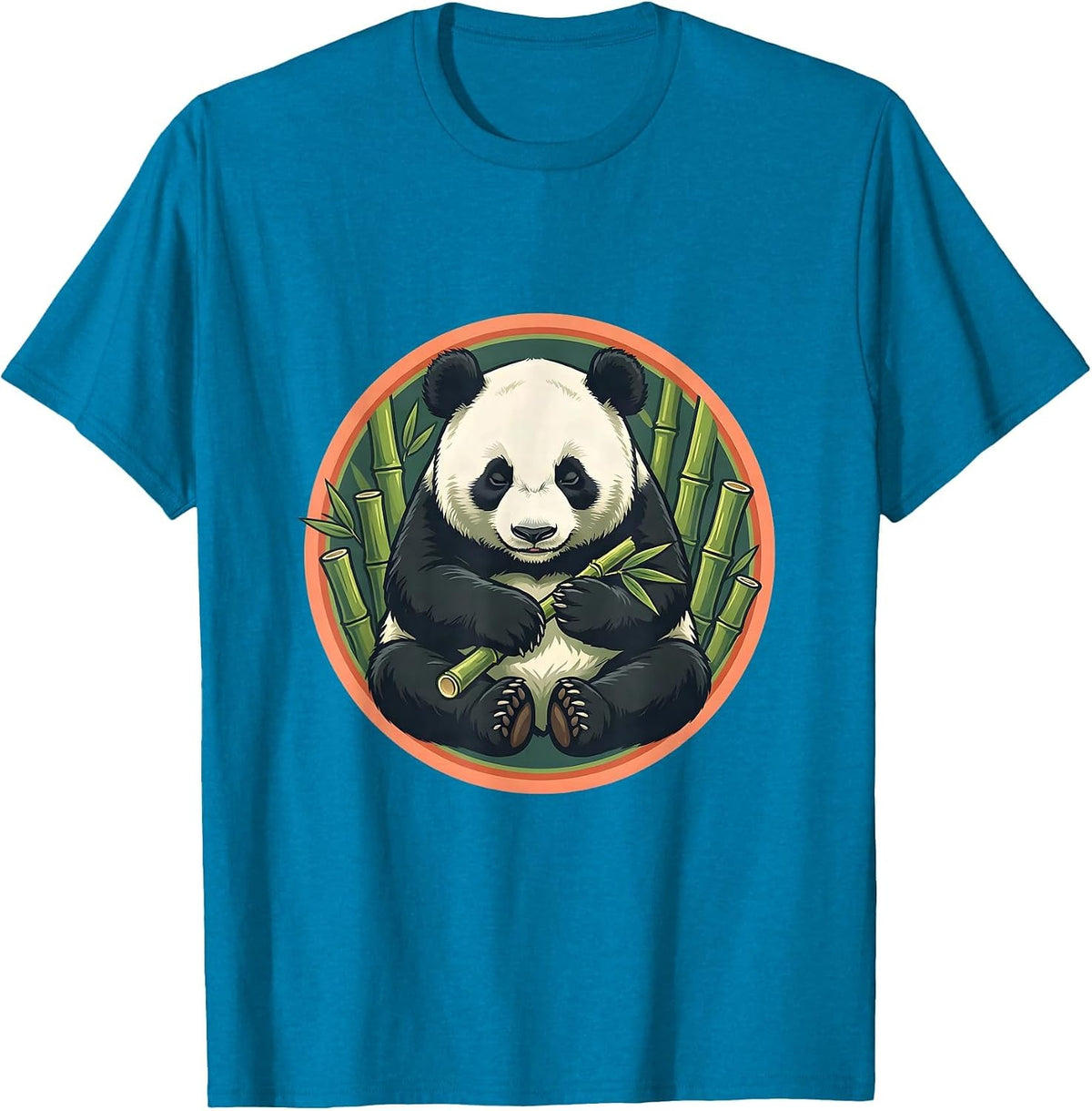 Sleepy Panda Eating Bamboo Funny Animal Design T-Shirt - Sapphire Blue