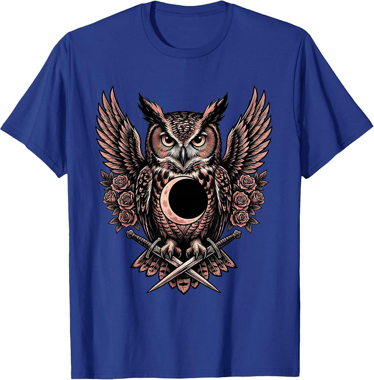 Men's Halloween Owl Crescent Moon Illustration T-Shirt - Royal Blue