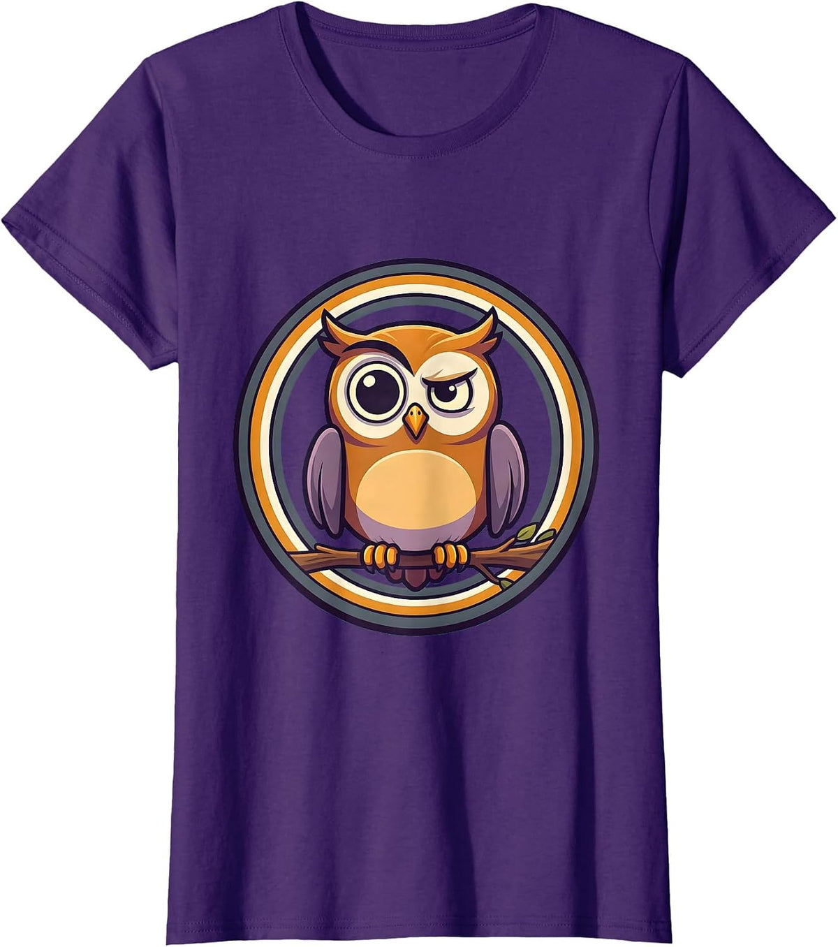 Derpy Confused Owl Tilted Head Funny Bird Art T-Shirt - Purple