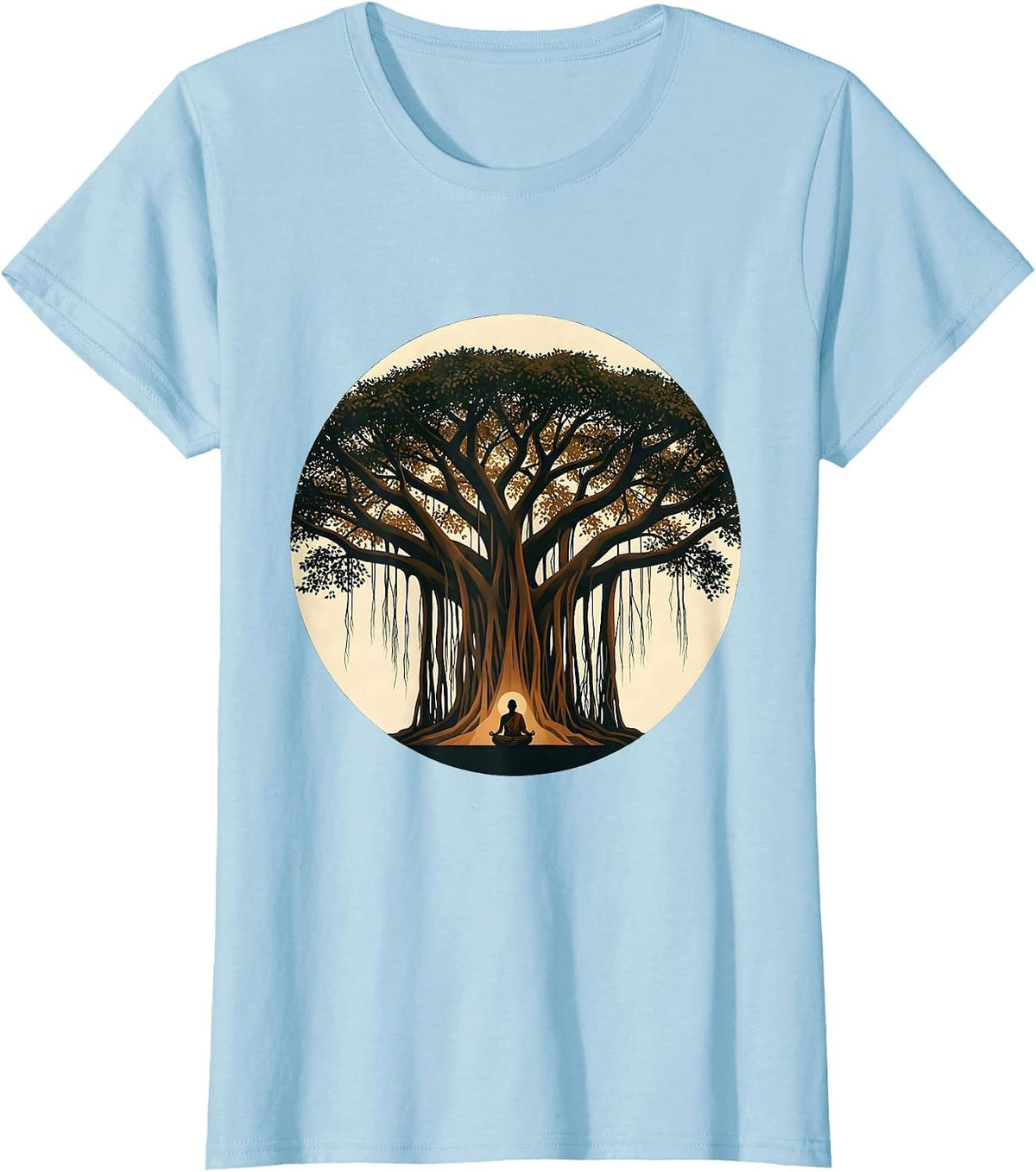 Women's Be Still Monk Under Banyan Tree Graphic Tee T-Shirt - Baby Blue