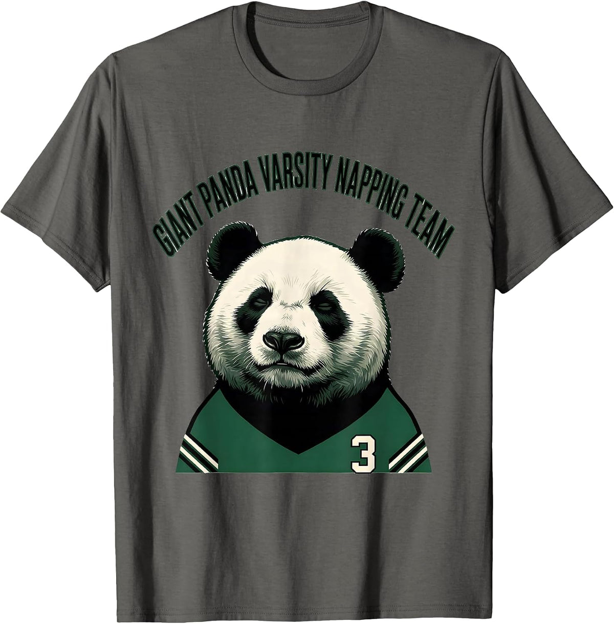 Giant Panda Varsity Napping Team Funny Animal Humor T-Shirt - Asphalt Grey