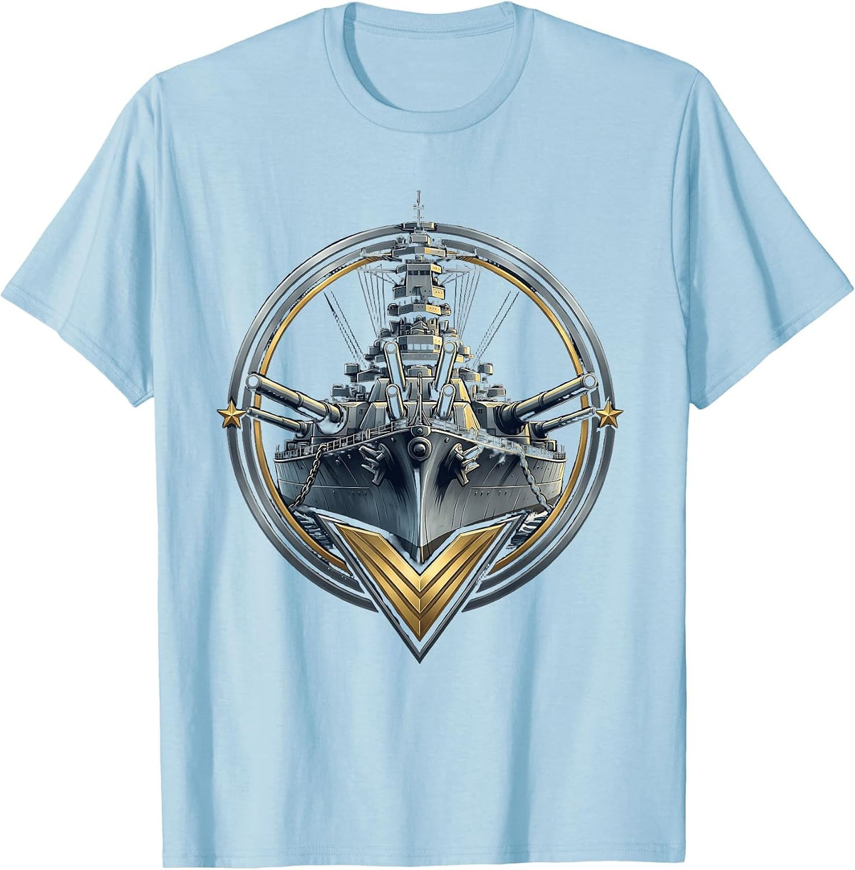 Vintage Battleship Bow View Graphic Tee for Men T-Shirt - Baby Blue
