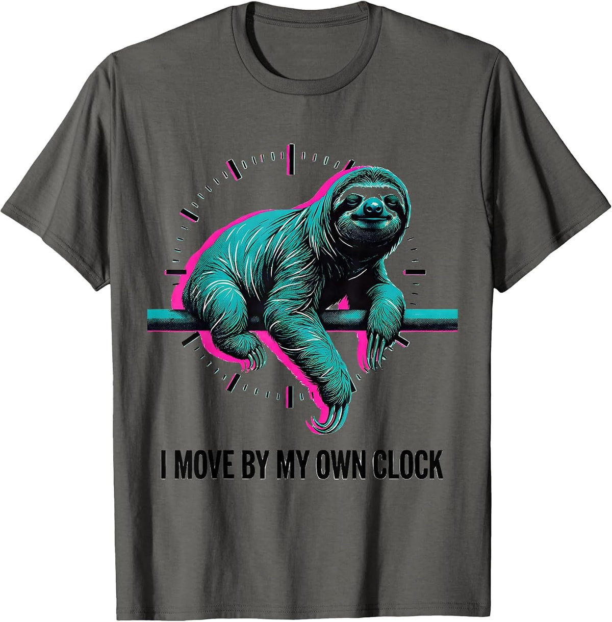 I Move By My Own Clock Funny Sloth Lover Gift T-Shirt - Asphalt Grey