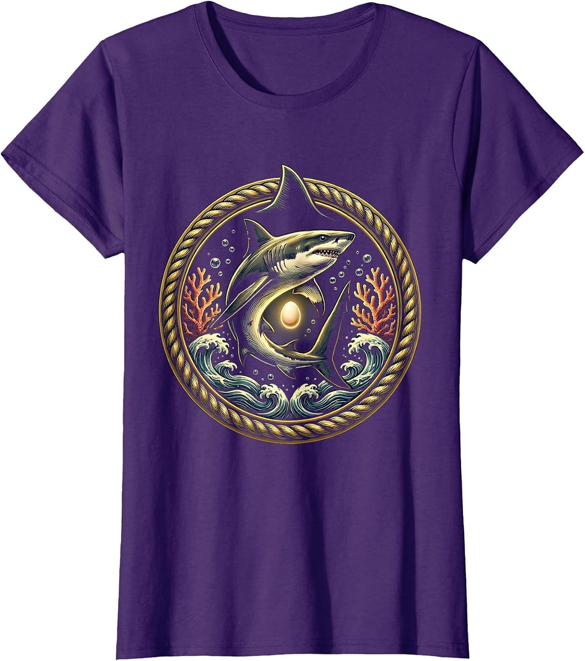 Women's Mommy Shark Glowing Deep Sea Protector T-Shirt - Purple