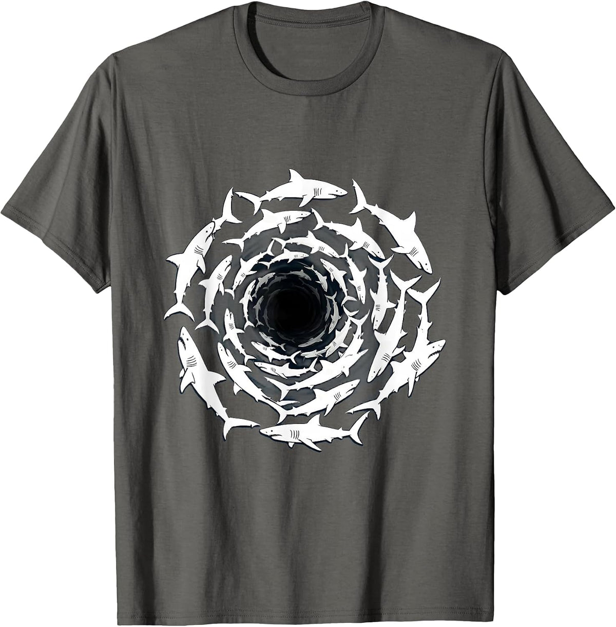 Shark Tornado Spiral School of Sharks Graphic T-Shirt - Asphalt Grey