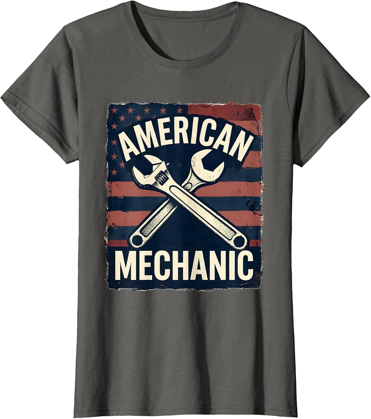 Women's American Mechanic Patriotic Flag Mechanic Gift for Tradesman T-Shirt - Asphalt Grey