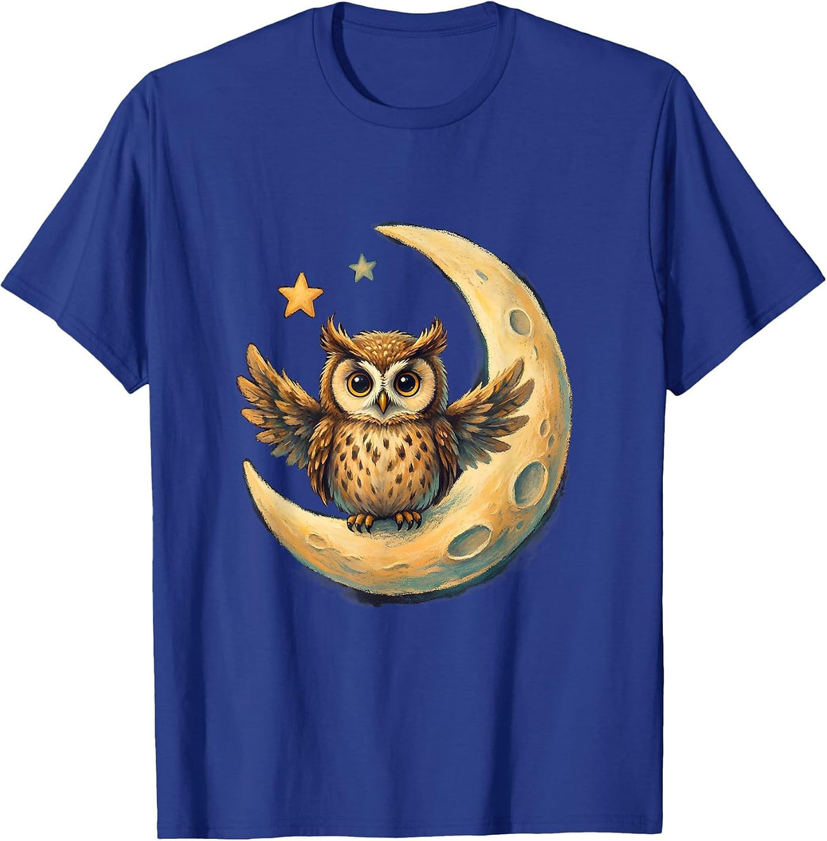 Men's Cute Halloween Owl on Crescent Moon Design T-Shirt - Royal Blue