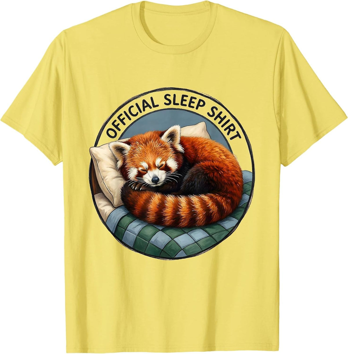 Men's Official Sleep Shirt Storybook Red Panda Animal Lover Pajama T-Shirt - Lemon Yellow