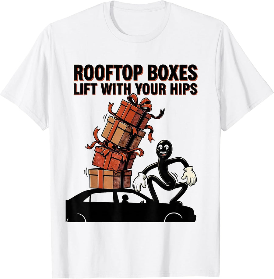 Men's Rooftop Boxes Lift With Your Hips Retro Cartoon Physical T-Shirt - White