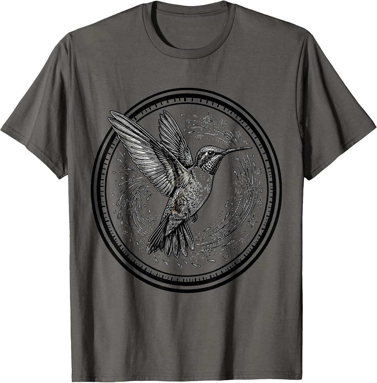 ADHD Hummingbird Swirling Sparks Illustration T-Shirt - Asphalt Grey