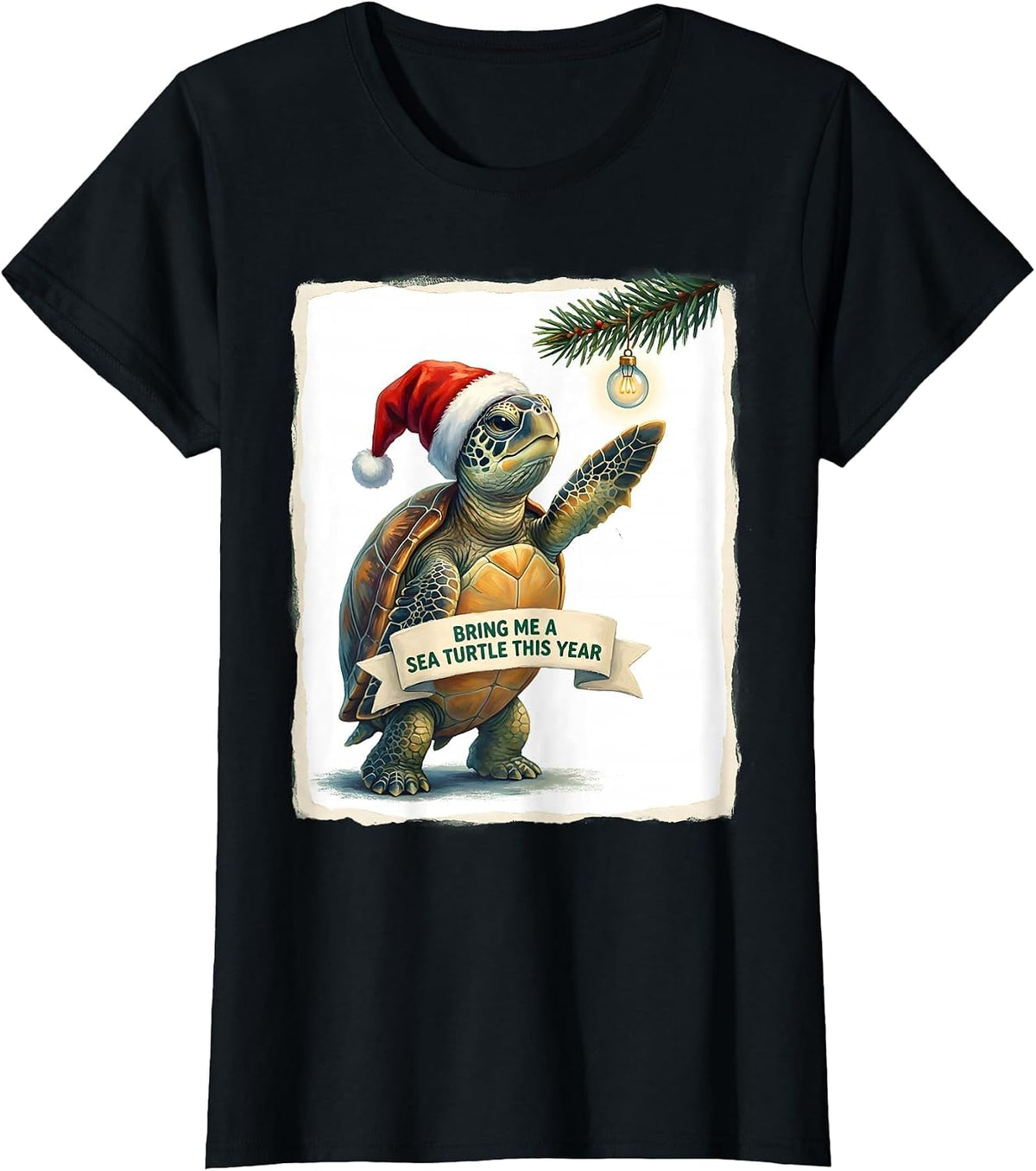 Women's Bring Me A Sea Turtle This Year Whimsical Sea Turtle Lover T-Shirt - Black