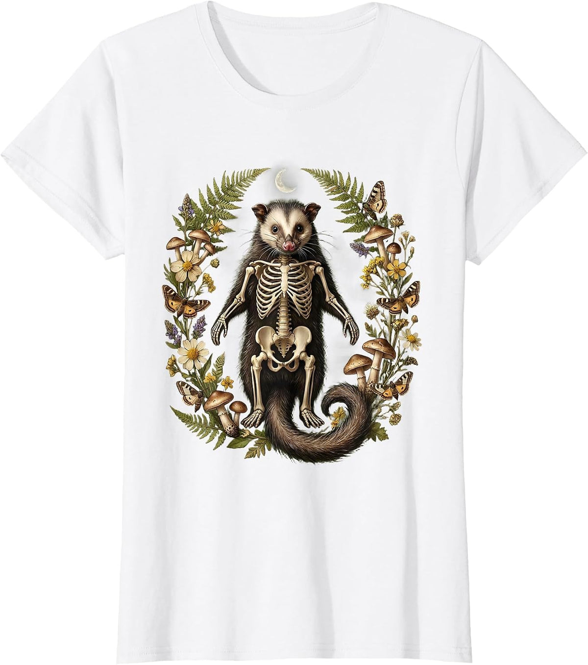 Women's Opossum Skeleton Classic Anatomy Illustration T-Shirt - White