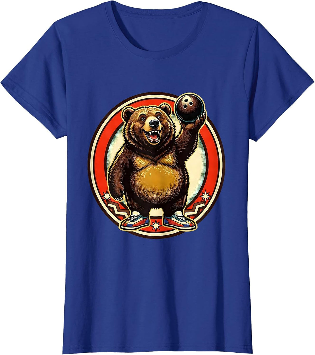 Women's Bear Bowling Illustration Funny Bowling Graphic T-Shirt - Royal Blue
