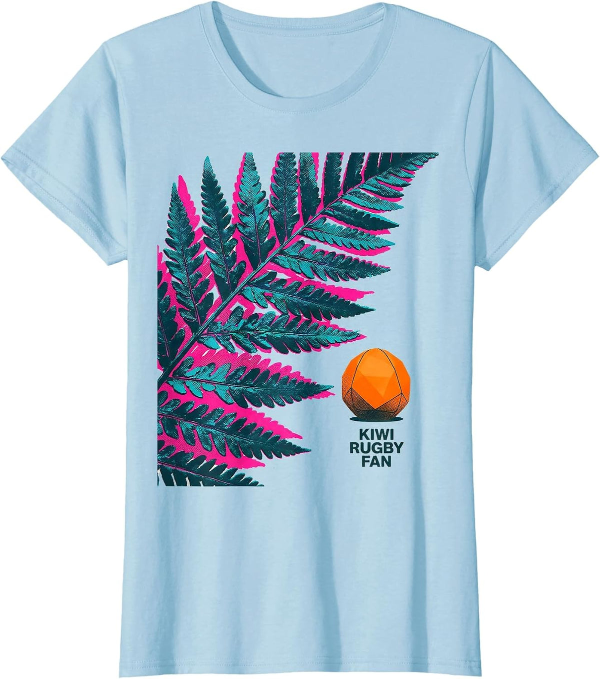 Kiwi Rugby Fan Risograph New Zealand Rugby Test Supporter T-Shirt - Baby Blue