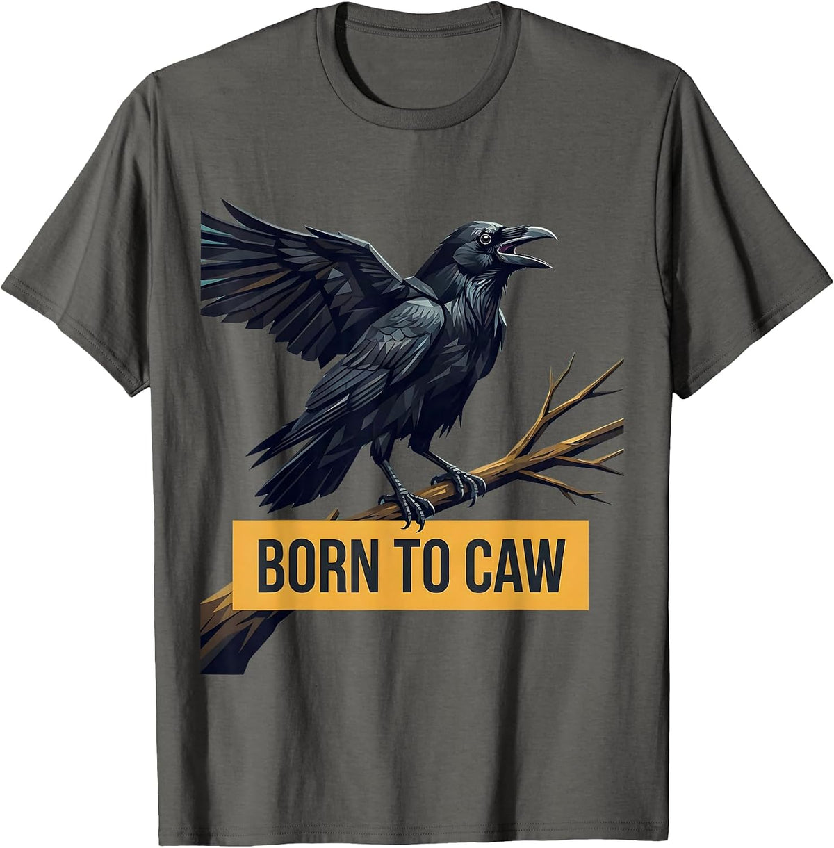 Born To Caw Crow Lover Graphic Design T-Shirt - Asphalt Grey